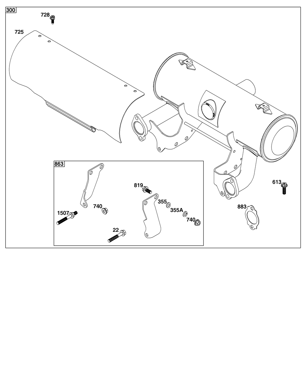 Exhaust Group Diagram and Parts List for 61G477-0005-J1 400000 - 699999 Briggs and Stratton Engine